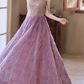 Elegant Lilac Off-Shoulder Sparkly Sequin 3D Rose A-Line Sparkly Formal Prom Dress DP7539