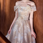 Glamorous Champagne Off-Shoulder 3D Floral Gold Embroidery Sweet 16 Quinceanera Ball Gown DP7543