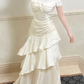 Glamorous Ivory Satin Off-Shoulder Mermaid Ruffled Prom Dress DP7558