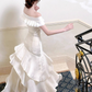 Glamorous Ivory Satin Off-Shoulder Mermaid Ruffled Prom Dress DP7558