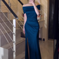 Glamorous Satin Off-Shoulder Maxi Sheath High Slit Prom Dress DP7560