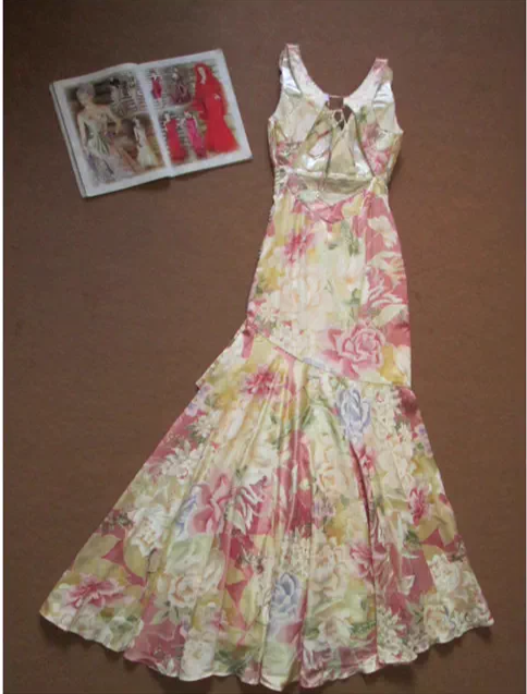 Romantisches Abendkleid mit Blumenmuster, V-Ausschnitt, perlenbesetztem Oberteil, Midi-Länge, Ballkleid DP7606