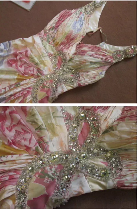 Romantisches Abendkleid mit Blumenmuster, V-Ausschnitt, perlenbesetztem Oberteil, Midi-Länge, Ballkleid DP7606