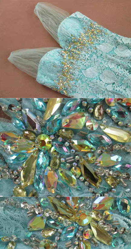 Glamorous Mint Green Mermaid Cocktail Dress Lace Bodice Tulle Ruffle Prom Dress DP7611