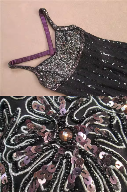Glamorous Black & Purple Sequin Midi Evening Gown Ruffled Prom Dress DP7616