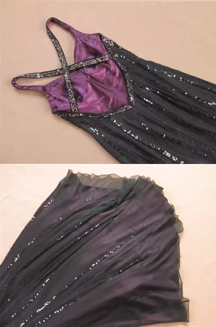 Glamorous Black & Purple Sequin Midi Evening Gown Ruffled Prom Dress DP7616