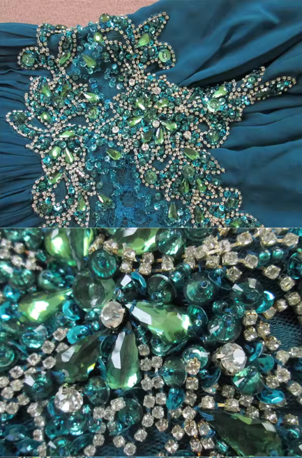 Elegant Teal Strapless Evening Gown Sequin Bodice Chiffon Prom Dress DP7617