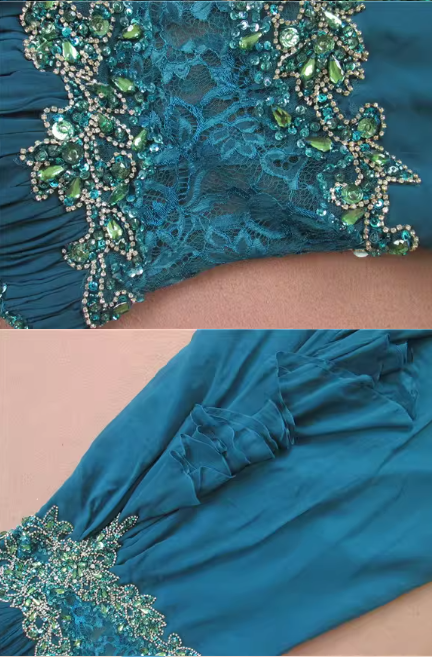 Elegant Teal Strapless Evening Gown Sequin Bodice Chiffon Prom Dress DP7617