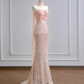 Glamorous Pink Sequin Mermaid Evening Gown Strapless Ruched Bodice Floor-Length Train Prom Dress DP7629