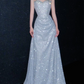 Glamorous Light Blue Sequin Strapless Formal Gown Ruched Bodice Floor-Length Sparkle Prom Dress DP7632