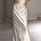 Vintage Cream Satin Off-the-Shoulder Ruched Silhouette with Train Wedding Dress DP7635