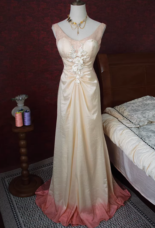 Glamorous Sheath Sleeveless 3D Floral Applique Prom Dress DP7663