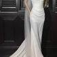 Elegant White Sheath Draped Floor-Length Sheath Wedding Dress DP7665
