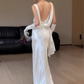 Elegant White Sheath Draped Floor-Length Sheath Wedding Dress DP7666