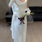 Elegant White Sheath Draped Floor-Length Sheath Wedding Dress DP7666
