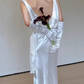 Elegant White Sheath Draped Floor-Length Sheath Wedding Dress DP7666