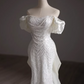 Elegant Ivory Off-the-Shoulder Beaded Bodice Puff Sleeve Mermaid Wedding Dress DP7669