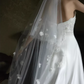 Elegant White Strapless Satin 3D Floral Applique A-Line Train Wedding Dress DP7671