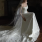 Elegant White Strapless Satin 3D Floral Applique A-Line Train Wedding Dress DP7671