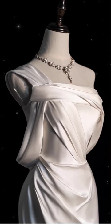 Elegant Satin One-Shoulder Mermaid Draped  Wedding Dress DP7673