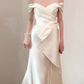 Elegant Cream Off-the-Shoulder Satin Mermaid Wedding Dress DP7674