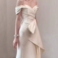Elegant Cream Off-the-Shoulder Satin Mermaid Wedding Dress DP7674
