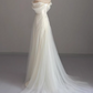 Elegant White Tulle Off-the-Shoulder A-Line Wedding Dress DP7675