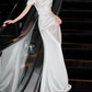 Elegant White Satin Off-the-Shoulder Ruched Mermaid Train Wedding Dress DP7679
