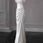 Vintage White Satin Off-the-Shoulder Ruched Mermaid Wedding Dress DP7683
