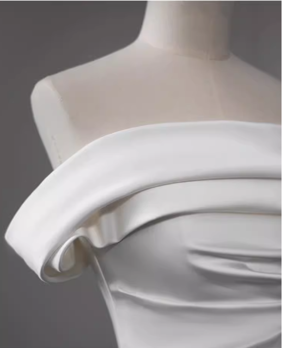 Vintage White Satin Off-the-Shoulder Ruched Mermaid Wedding Dress DP7683