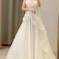 Vintage Ivory Satin  A-Line Ruffled Wedding Dress DP7684