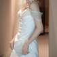 Elegant White Satin Off-the-Shoulder Ruched Mermaid Wedding Dress DP7685