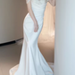 Elegant White Satin Off-the-Shoulder Ruched Mermaid Wedding Dress DP7685