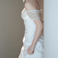 Elegant White Satin Off-the-Shoulder Ruched Mermaid Wedding Dress DP7685