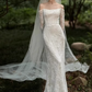 Elegant Ivory Lace Off-Shoulder Mermaid Long-Sleeve with Veil Train Wedding Dress DP7686
