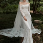 Elegant Ivory Lace Off-Shoulder Mermaid Long-Sleeve with Veil Train Wedding Dress DP7686