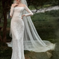 Elegant Ivory Lace Off-Shoulder Mermaid Long-Sleeve with Veil Train Wedding Dress DP7686
