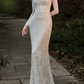Elegant Ivory Lace Off-Shoulder Mermaid Long-Sleeve with Veil Train Wedding Dress DP7686