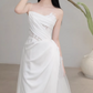Elegant Ivory Satin Spaghetti Strap Sheath Lace Insert with Train Wedding Dress DP7687