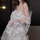 Elegant Satin Strapless Sheath Lace Applique High Slit with Train Wedding Dress DP7688