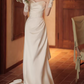 Elegant Satin Strapless Sheath Lace Applique High Slit with Train Wedding Dress DP7689