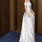 Elegant Satin Off-Shoulder Sheath Ruched Wedding Dress DP7691