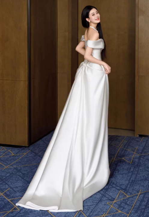 Elegant Satin Off-Shoulder Sheath Ruched Wedding Dress DP7691