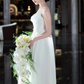 Elegant Satin Strapless A-Line Flowy Long Train Wedding Dress DP7692