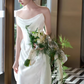 Elegant Satin Strapless A-Line Flowy Long Train Wedding Dress DP7692