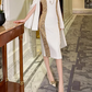 Glamorous White & Gold Sequin Evening Gown Cape-Sleeve Midi Sheath Prom Dress DP7697