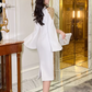 Glamorous White & Gold Sequin Evening Gown Cape-Sleeve Midi Sheath Prom Dress DP7697
