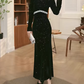Elegant Black Velvet Sequin Mermaid Gown Long-Sleeve Beaded Prom Dress DP7699