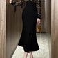 Elegant Black Mermaid Midi Evening Gown Long-Sleeve Gold Sequin Prom Dress DP7703