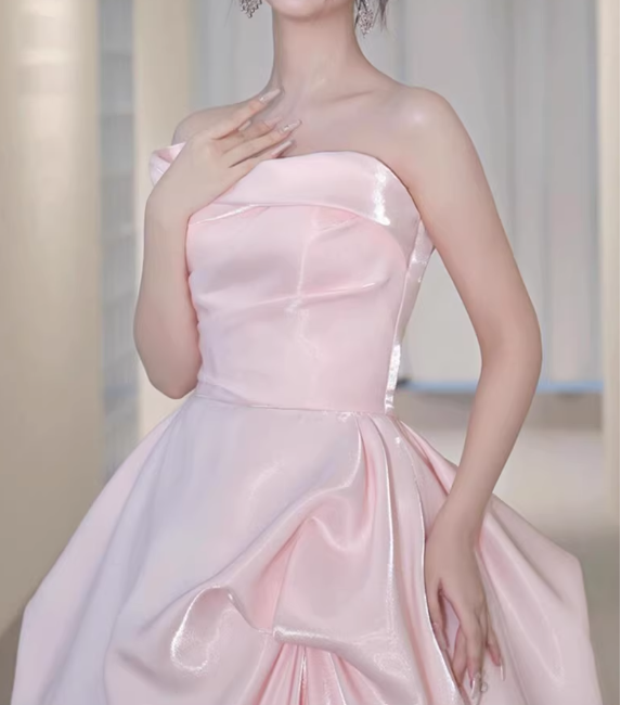 Vintage Pink Satin One-Shoulder Ruched Sweet 16 Dresses Princess Ball Gown DP7707